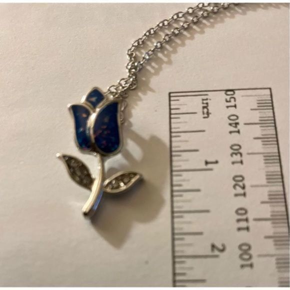 Blue opal ROSE WHITE SAPPHIRE N SILVER NECKLACE - Picture 2 of 6